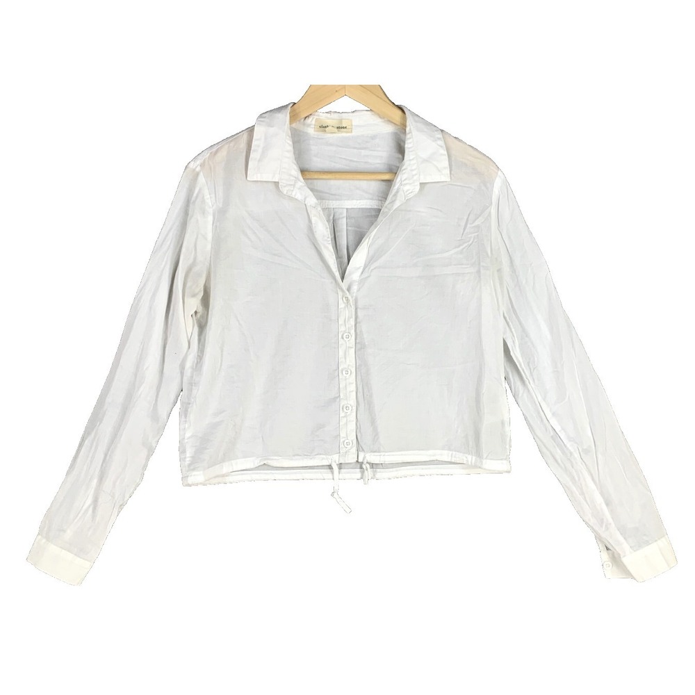 CLOTH & STONE Anthropologie WHITE CROPPED TOP Button-Up DRAWSTRING HEM PXXS XXS